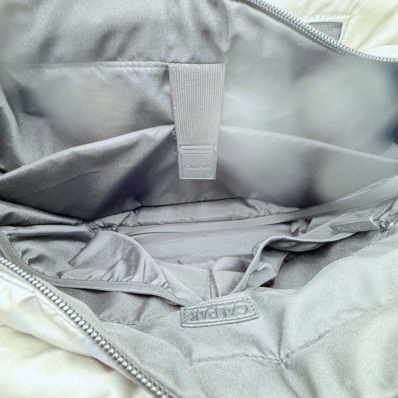 CALPAK Luka Expandable Laptop Tote Bag Gunmetal Silver Quilted Travel Work Bag - Picture 9 of 15